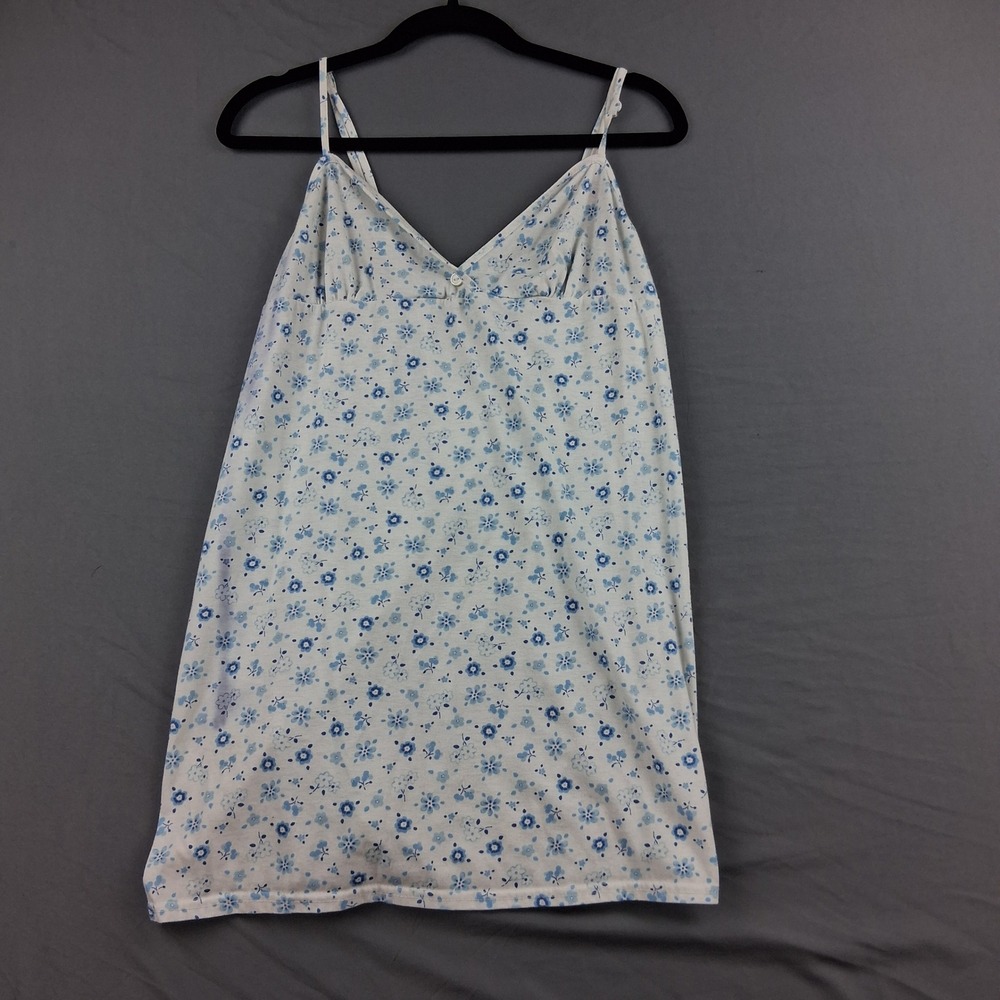 Simple Pleasures Vintage Blue Floral Cotton Blend Nightgown Chemise Large R00640